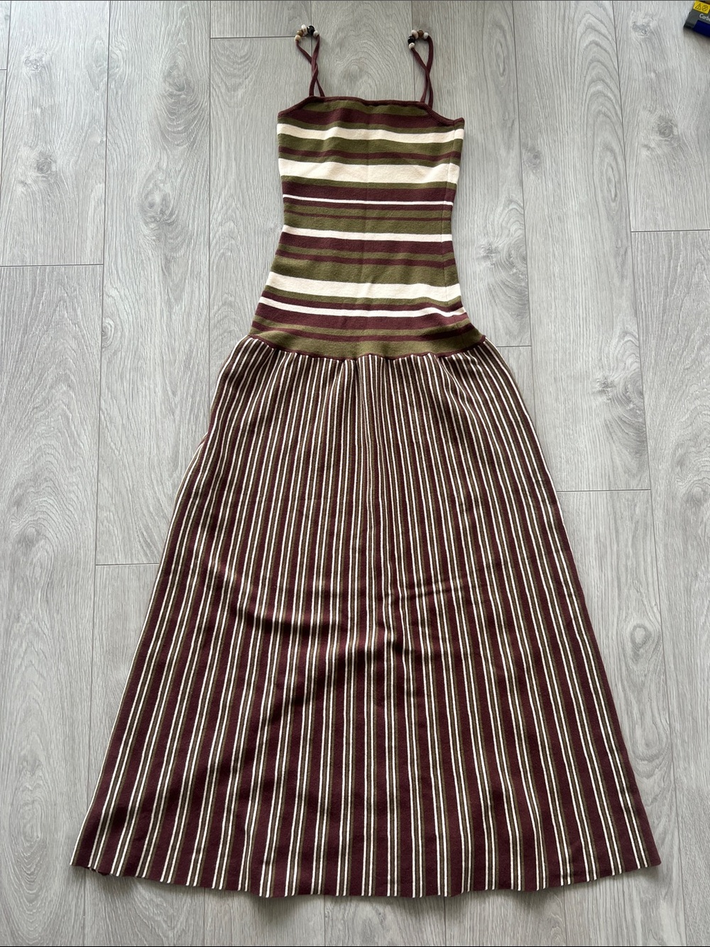 Striped Knit Maxi Dress in Olive, Cream & Brown